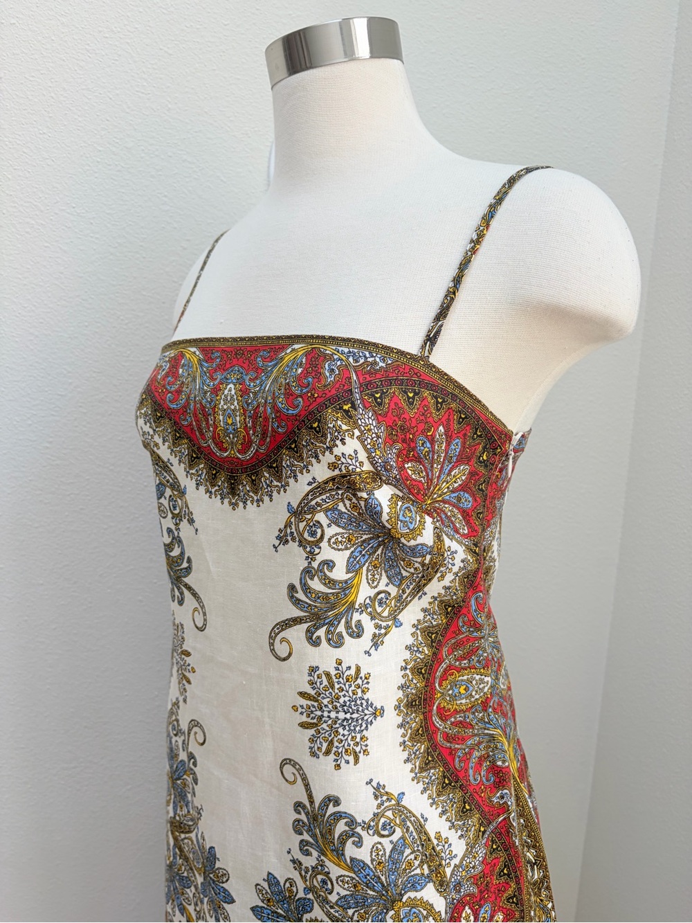 Veronica Beard Maxi Dress Petra Paisley Square Neck Slit Linen Red Blue Size Xs - Picture 7 of 12